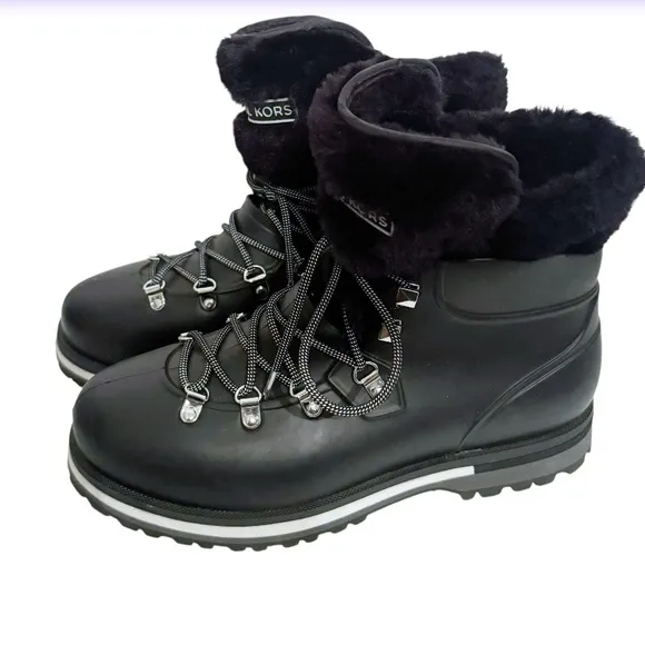Michael Kors Black Lanis PVC &amp; Faux Fur Rain Boot Sz 9