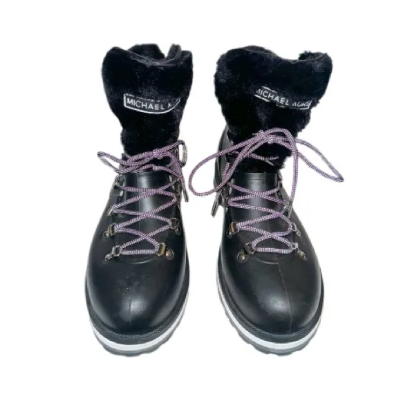 Michael Kors Black Lanis PVC &amp; Faux Fur Rain Boot Sz 9
