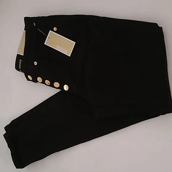 Michael Kors Black Selma Skinny Jeans w/Gold Button Fly