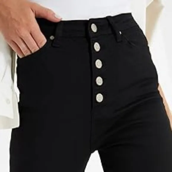 Michael Kors Black Selma Skinny Jeans w/Gold Button Fly