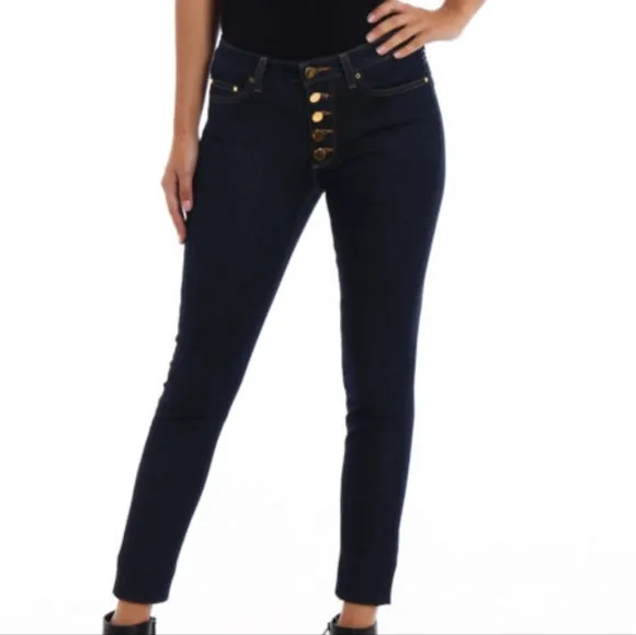 Michael Kors Black Selma Skinny Jeans w/Gold Button Fly