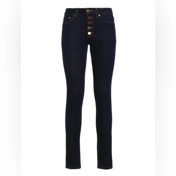 Michael Kors Black Selma Skinny Jeans w/Gold Button Fly