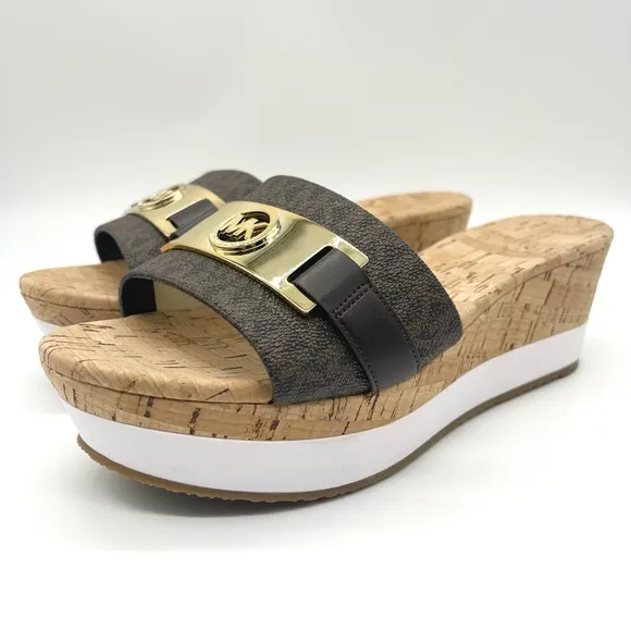 Michael Kors Brand New Women’s Warren Platform Open Toe Casual Slide Logo Sandal