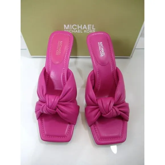 Michael Kors Elena Heeled Slide Sandal Knotted Strap Leather Pink