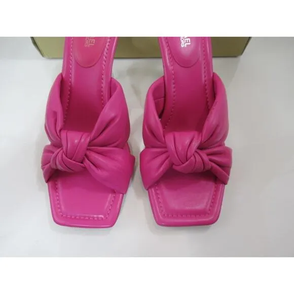 Michael Kors Elena Heeled Slide Sandal Knotted Strap Leather Pink