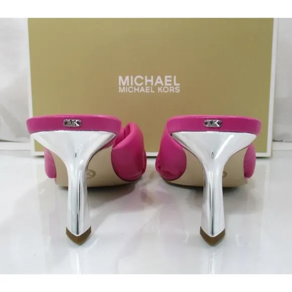 Michael Kors Elena Heeled Slide Sandal Knotted Strap Leather Pink