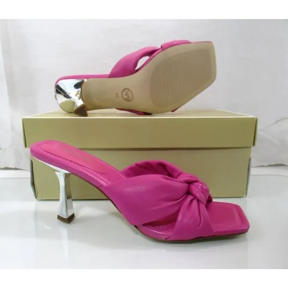 Michael Kors Elena Heeled Slide Sandal Knotted Strap Leather Pink