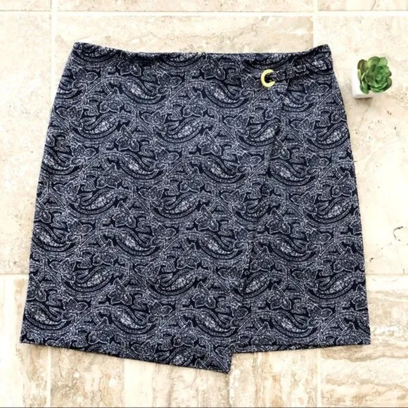 Michael Kors Faux Wrap Paisley Mini Skirt in True Navy, New with Tag