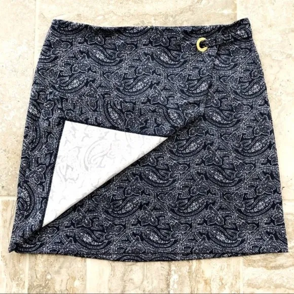 Michael Kors Faux Wrap Paisley Mini Skirt in True Navy, New with Tag