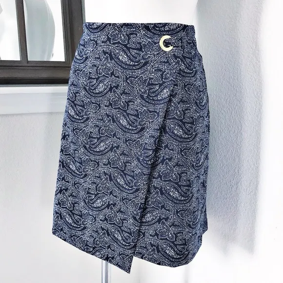 Michael Kors Faux Wrap Paisley Mini Skirt in True Navy, New with Tag