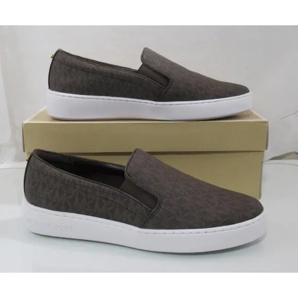 Michael Kors Keaton Slip On Sneakers MK Signature Brown Size 9.5