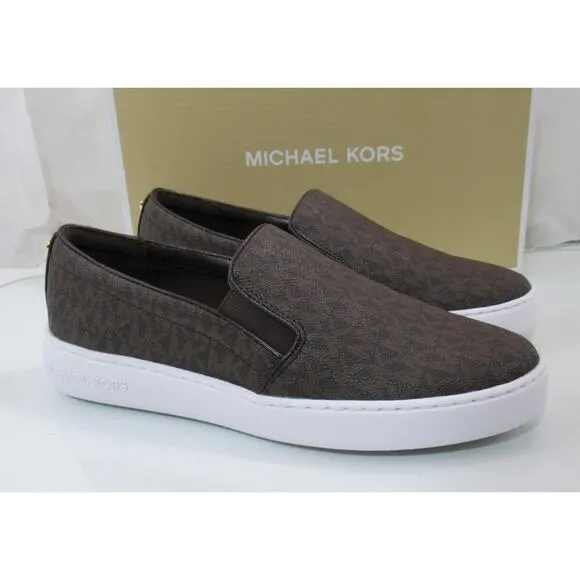 Michael Kors Keaton Slip On Sneakers MK Signature Brown Size 9.5