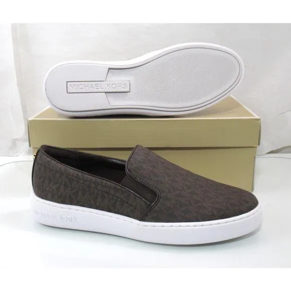 Michael Kors Keaton Slip On Sneakers MK Signature Brown Size 9.5