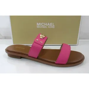 Michael Kors MK Plate Slide Flat Sandal MK Logo Embellished French Pink Size 7.5