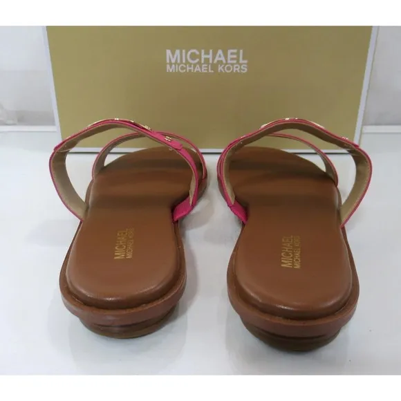 Michael Kors MK Plate Slide Flat Sandal MK Logo Embellished French Pink Size 7.5