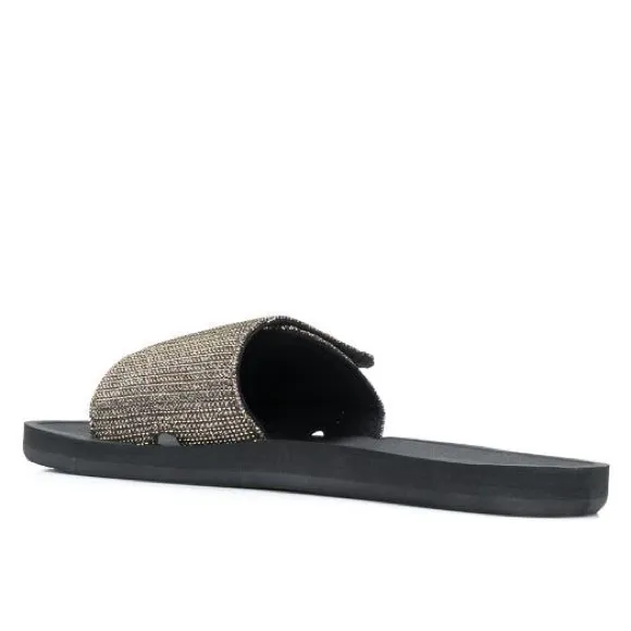 Michael Kors MK Slides Metallic Logo Velcro Adjustable Slip On Sandals Glitter