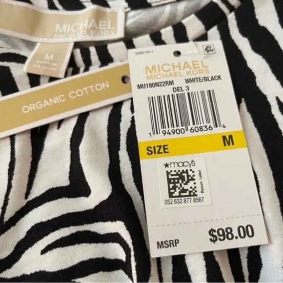 Michael Kors Organic Cotton Sleeveless Dress Black White Size M