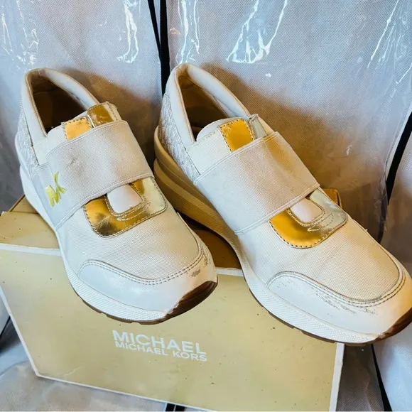Michael KORS TRAINER MESH MK LOGO GOLD CREAM ELASTIC Sneakers