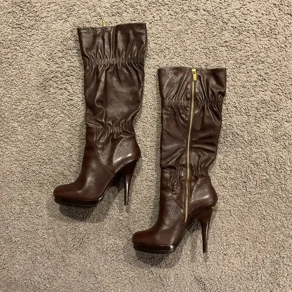MICHAEL KORS Webster Scrunch Napa Tall Brown Leather Boots Shoes Y2K sz 8, NEW