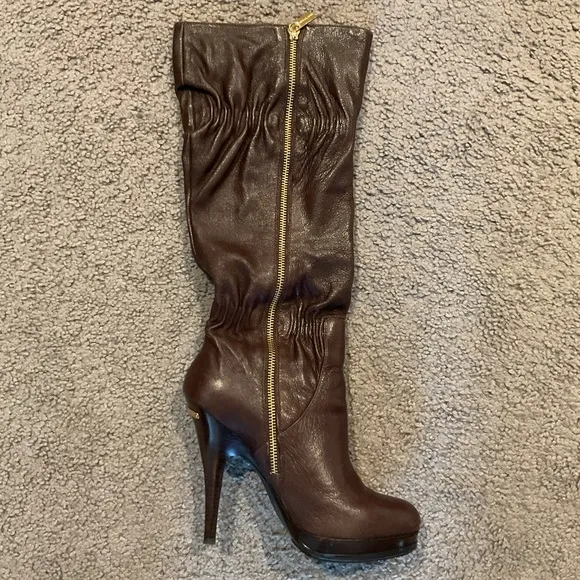 MICHAEL KORS Webster Scrunch Napa Tall Brown Leather Boots Shoes Y2K sz 8, NEW