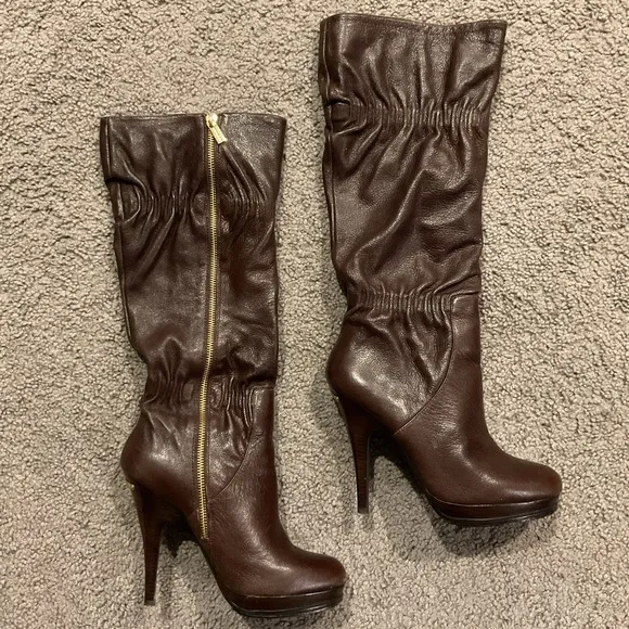 MICHAEL KORS Webster Scrunch Napa Tall Brown Leather Boots Shoes Y2K sz 8, NEW