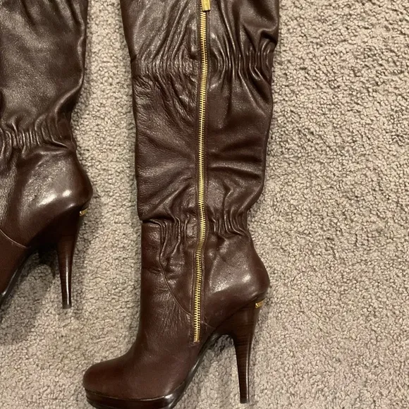 MICHAEL KORS Webster Scrunch Napa Tall Brown Leather Boots Shoes Y2K sz 8, NEW