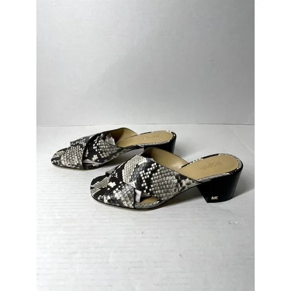 Michael Michael Kors Abbott Snakeskin Slide On Criss Cross Open Toed Sandals NEW