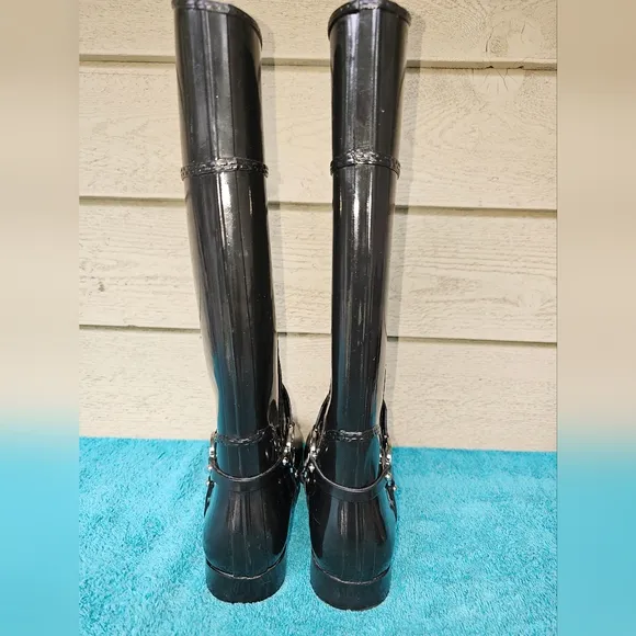 MICHAEL Michael Kors Black Fulton Harness Tall Rubber Rain Boots Women’s Size 10