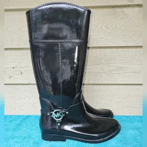 MICHAEL Michael Kors Black Fulton Harness Tall Rubber Rain Boots Women’s Size 10
