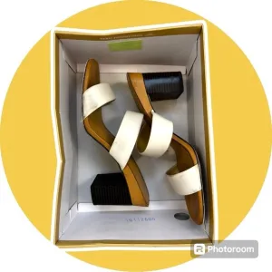 Michael Michael Kors Glenda slide leather 9.5 M chunky wedge slip on sandals