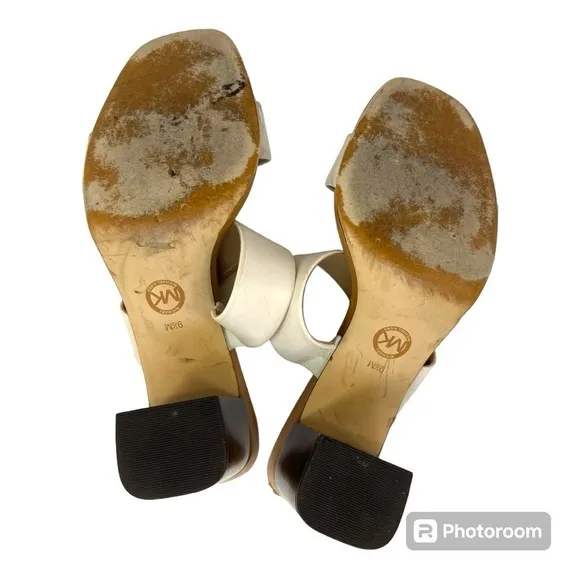 Michael Michael Kors Glenda slide leather 9.5 M chunky wedge slip on sandals