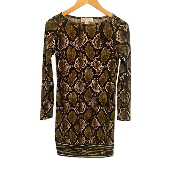 MICHAEL MICHAEL KORS Python-Print Matte-Jersey Shift Dress sz XS