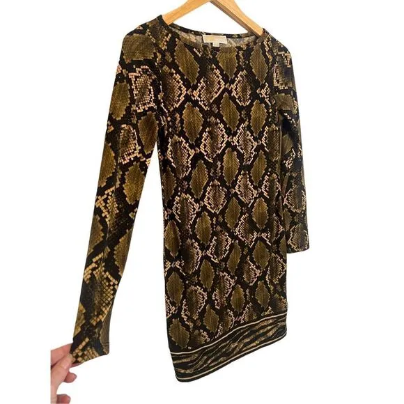 MICHAEL MICHAEL KORS Python-Print Matte-Jersey Shift Dress sz XS