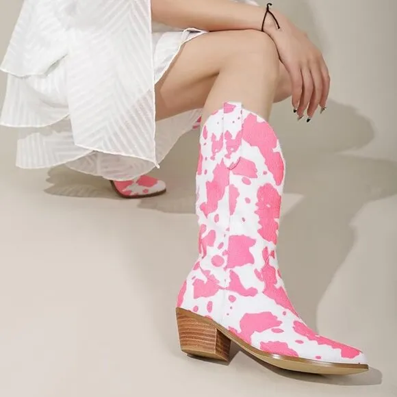 Mid Calf Pink Cowboy Boots