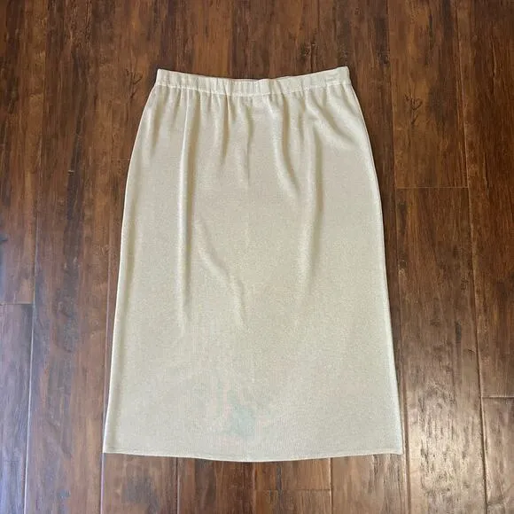 MING WANG Knit Skirt Sand Beige Elastic Waist Minimalist Preppy 90s