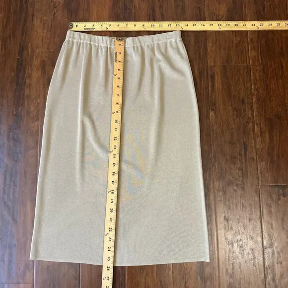 MING WANG Knit Skirt Sand Beige Elastic Waist Minimalist Preppy 90s