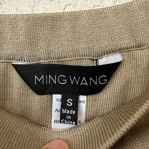 MING WANG Knit Skirt Sand Beige Elastic Waist Minimalist Preppy 90s
