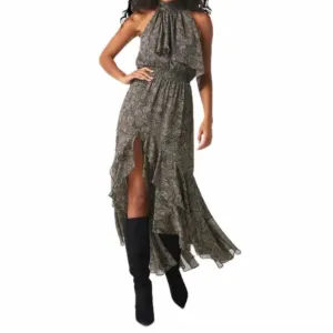 MISA Los Angeles Aneva Sleeveless Tiered Back-Tie Midi Dress