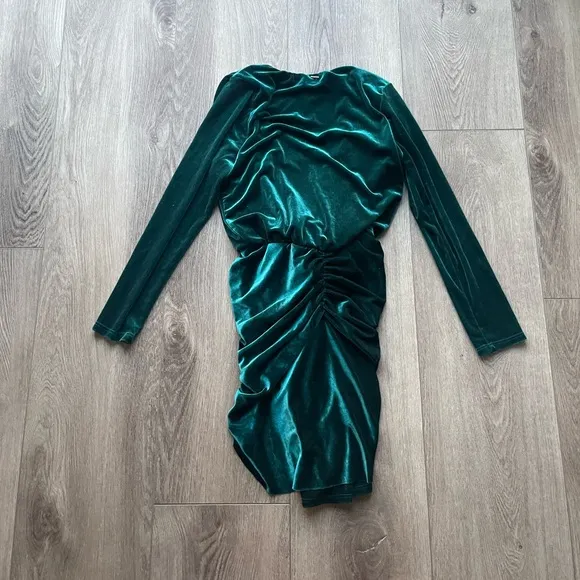 misa los angeles ophelie green velvet draped knot front mini holiday party dress