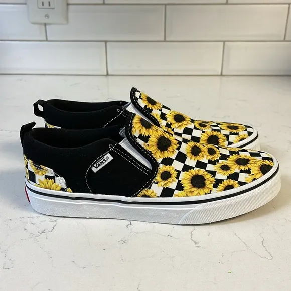 MISSY VANS ASHER CHECKER SKATE SHOES Sunflower print MISSY Size 4.5