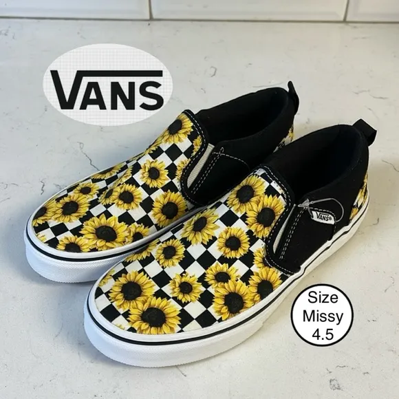 MISSY VANS ASHER CHECKER SKATE SHOES Sunflower print MISSY Size 4.5