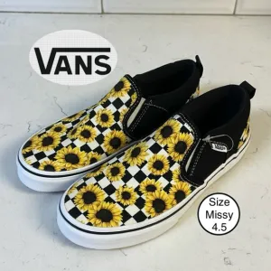 MISSY VANS ASHER CHECKER SKATE SHOES Sunflower print MISSY Size 4.5