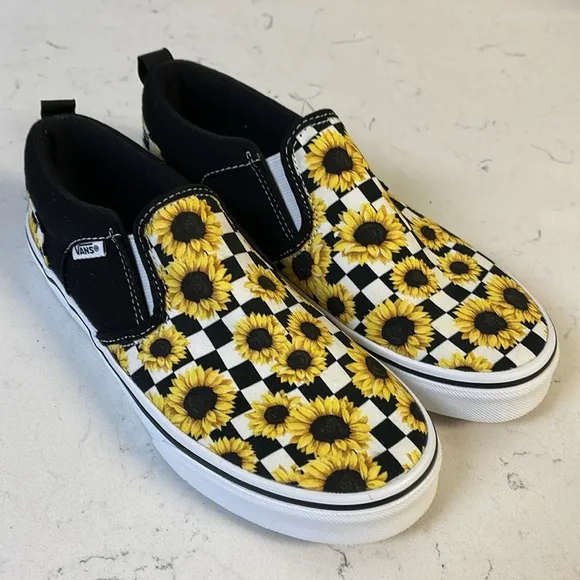 MISSY VANS ASHER CHECKER SKATE SHOES Sunflower print MISSY Size 4.5