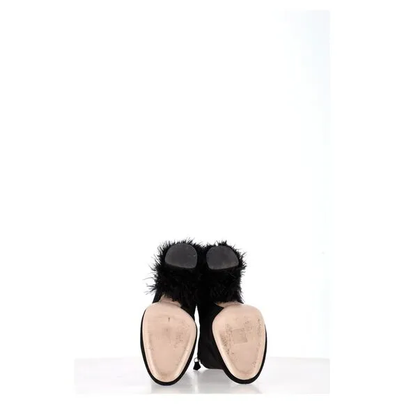 Miu Miu Feather Pear-Embellished Ankle Boots in Black Suede