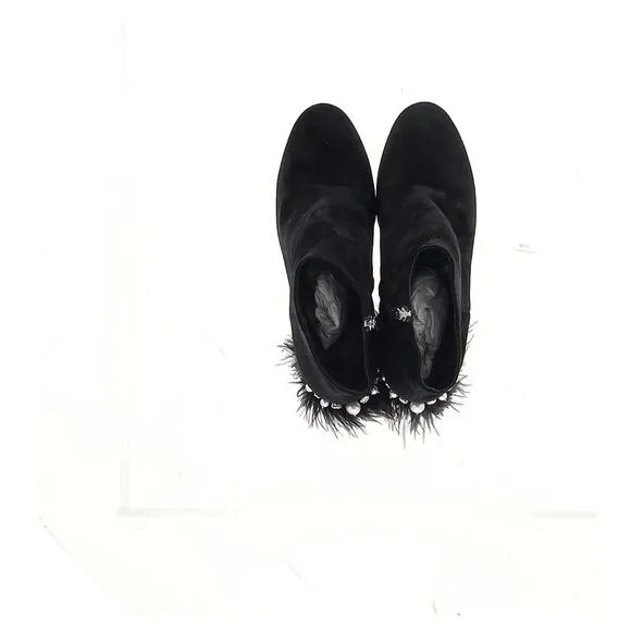Miu Miu Feather Pear-Embellished Ankle Boots in Black Suede