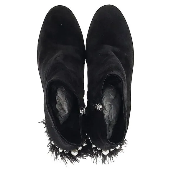 Miu Miu Feather Pear-Embellished Ankle Boots in Black Suede