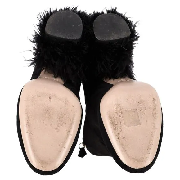 Miu Miu Feather Pear-Embellished Ankle Boots in Black Suede