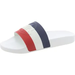Moncler Womens White Faux Leather Striped Slip On Slide Sandals New