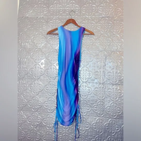Motel Rocks Dollskill Ardilla Bodycon Dress in Solarized Blue Print Sz XS