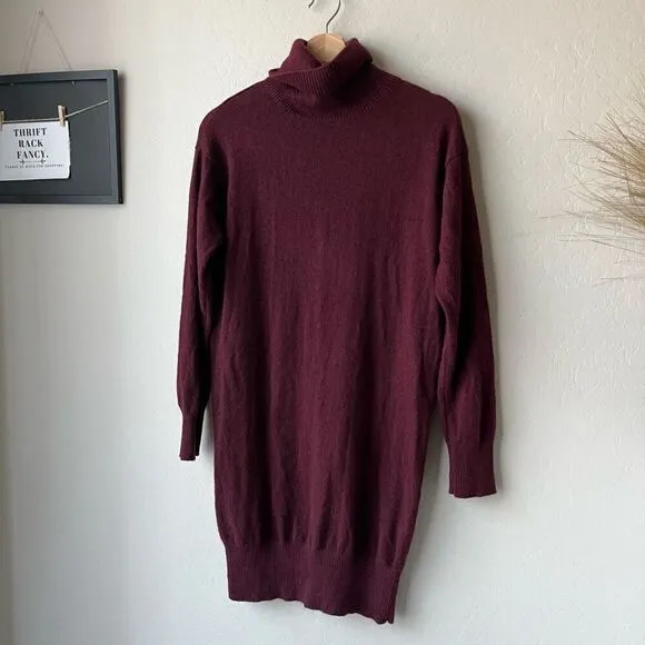 NAADAM Dress Cashmere Turtleneck Long Sleeve Sweater Dress Burgundy Red Size S